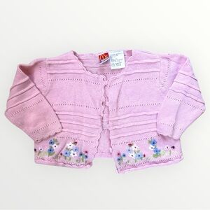 Vintage McDonald’s Kids Pink Knit Cardigan Floral Embroidered Size 2T